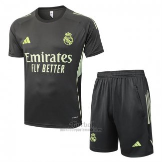 Chandal del Real Madrid Manga Corta 2025-2026 Gris Verde - Pantalon Corto