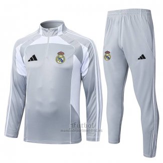 Chandal de Sudadera del Real Madrid Nino 2025-2026 Gris Blanco