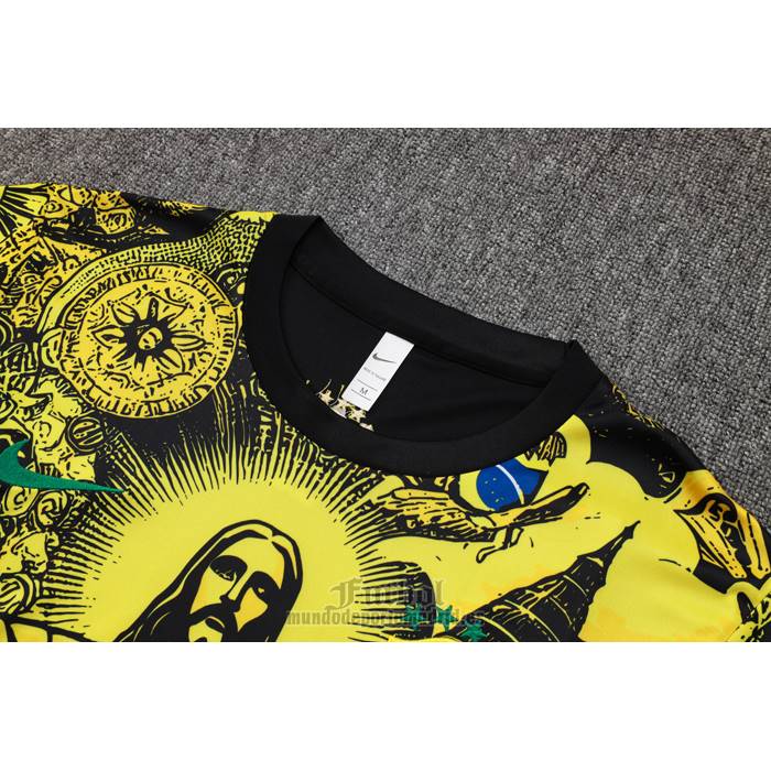 Chandal del Brasil Jesus Manga Corta 2024-2025 Amarillo - Pantalon Corto